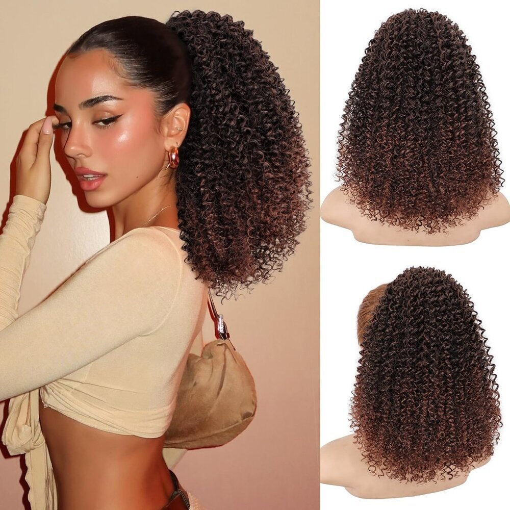 Curly Ponytail Extension Synthetic 14 Inch Afro Kinky Fluffy Hair for Women